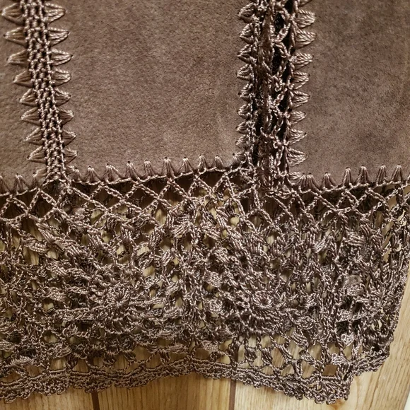 IDI by Matthew Brown Leather & Lace Lined Skirt BOHO Western Size Med - Picture 3 of 4